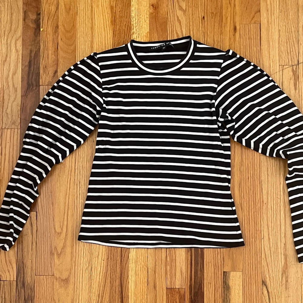 Veronica Beard Jeans Black and White Striped Long Sleeve Top size medium